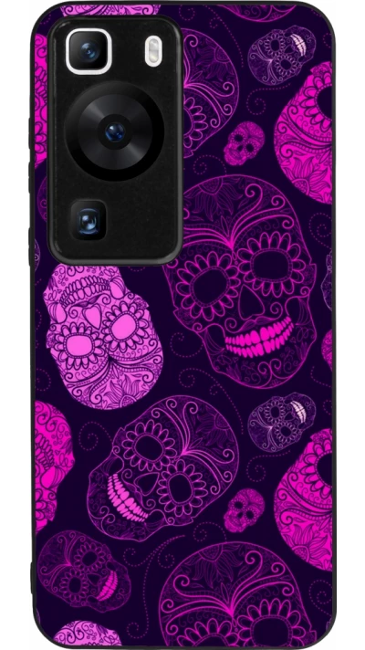 Coque Huawei P60 - Silicone rigide noir Halloween 2023 pink skulls