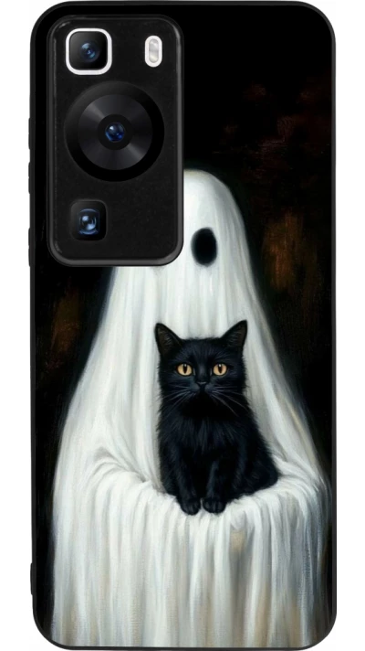 Coque Huawei P60 - Silicone rigide noir Halloween 2025 Ghost with black cat