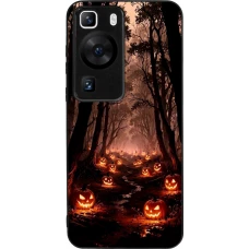 Coque Huawei P60 - Silicone rigide noir Halloween 2025 Road of Terrifying Pumpkins