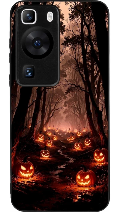 Coque Huawei P60 - Silicone rigide noir Halloween 2025 Road of Terrifying Pumpkins