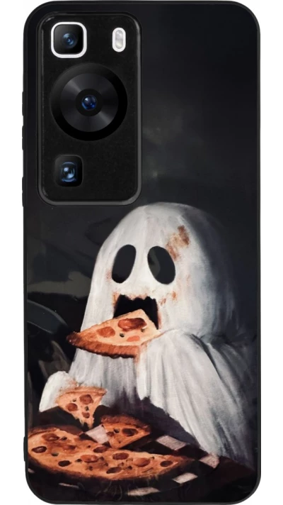 Coque Huawei P60 - Silicone rigide noir Halloween 2026 Ghost eating pizza