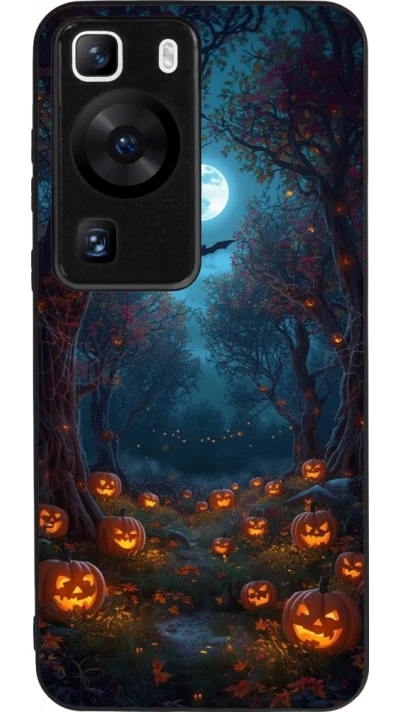 Coque Huawei P60 - Silicone rigide noir Halloween 2026 Road of Pumpkins