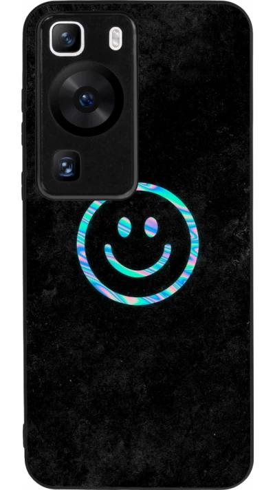Coque Huawei P60 - Silicone rigide noir Happy smiely irisé