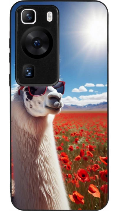 Coque Huawei P60 - Silicone rigide noir Lama Chic en Coquelicot