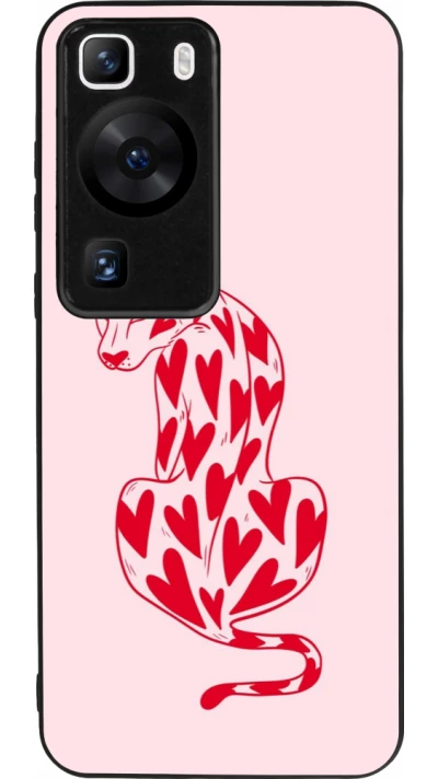 Coque Huawei P60 - Silicone rigide noir Leopard with hearts 2026