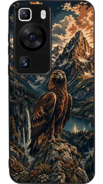 Huawei P60 Case Hülle - Silikon schwarz Linocut Steinadler
