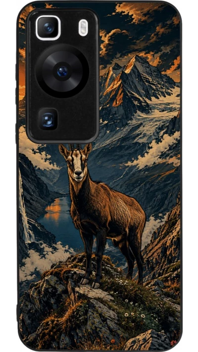 Huawei P60 Case Hülle - Silikon schwarz Linocut Gämse