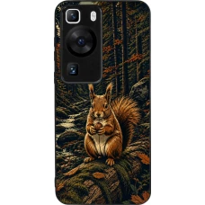 Huawei P60 Case Hülle - Silikon schwarz Linocut Eichhörnchen