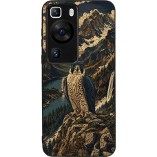 Huawei P60 Case Hülle - Silikon schwarz Linocut Wanderfalke