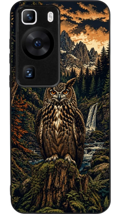 Huawei P60 Case Hülle - Silikon schwarz Linocut Uhu