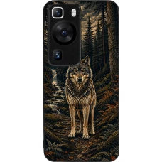 Huawei P60 Case Hülle - Silikon schwarz Linocut Wold