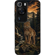 Huawei P60 Case Hülle - Silikon schwarz Linocut Luchs