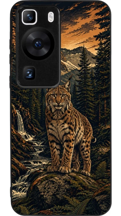 Huawei P60 Case Hülle - Silikon schwarz Linocut Luchs