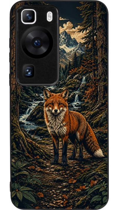Huawei P60 Case Hülle - Silikon schwarz Linocut Fuchs