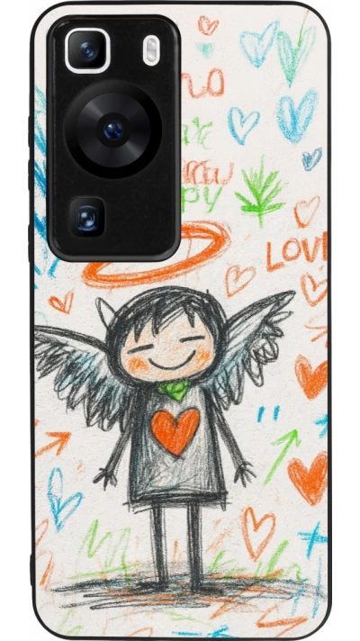 Coque Huawei P60 - Silicone rigide noir Little Angel Sketch Love