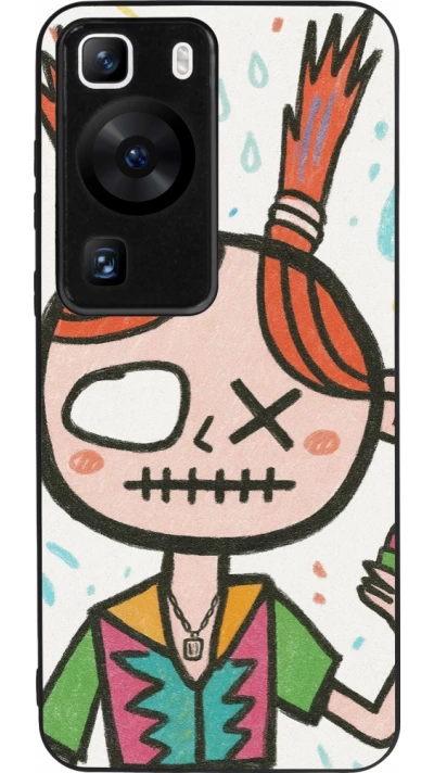 Coque Huawei P60 - Silicone rigide noir Little Girl Sketch