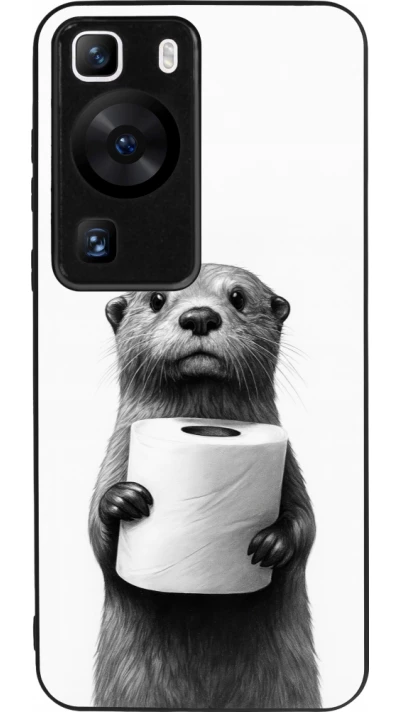 Huawei P60 Case Hülle - Silikon schwarz Otter Toilettenpapier
