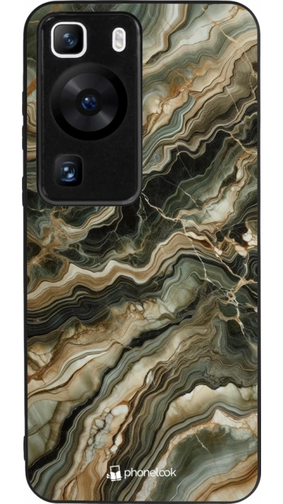Huawei P60 Case Hülle - Silikon schwarz Oliv Marmor