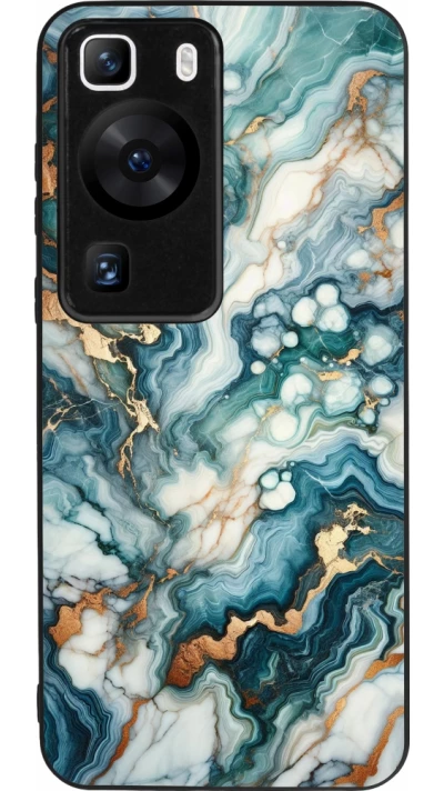 Coque Huawei P60 - Silicone rigide noir Marbre Vert Bleu Doré