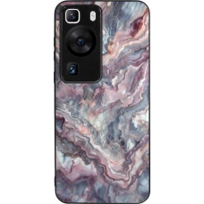 Huawei P60 Case Hülle - Silikon schwarz Violetter silberner Marmor