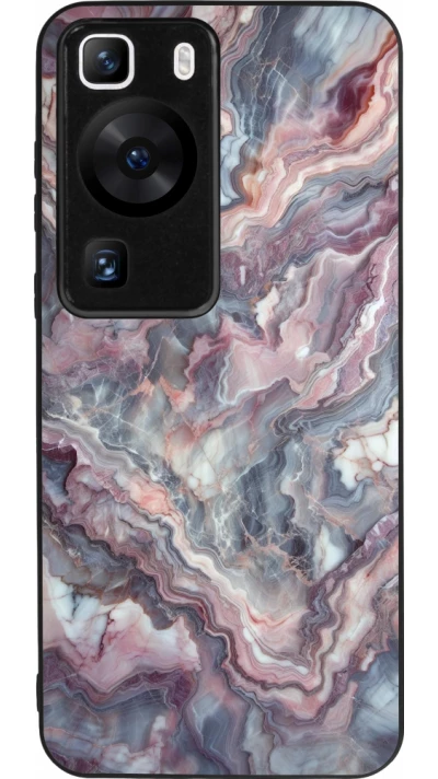 Huawei P60 Case Hülle - Silikon schwarz Violetter silberner Marmor