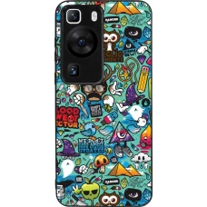 Huawei P60 Case Hülle - Silikon schwarz Mixed Cartoons Turquoise