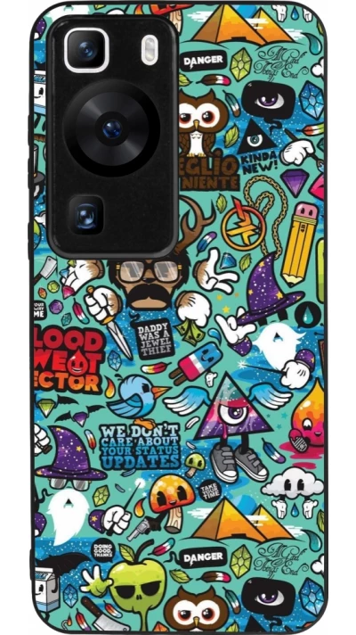 Huawei P60 Case Hülle - Silikon schwarz Mixed Cartoons Turquoise