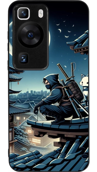 Huawei P60 Case Hülle - Silikon schwarz Ninja unter dem Mond