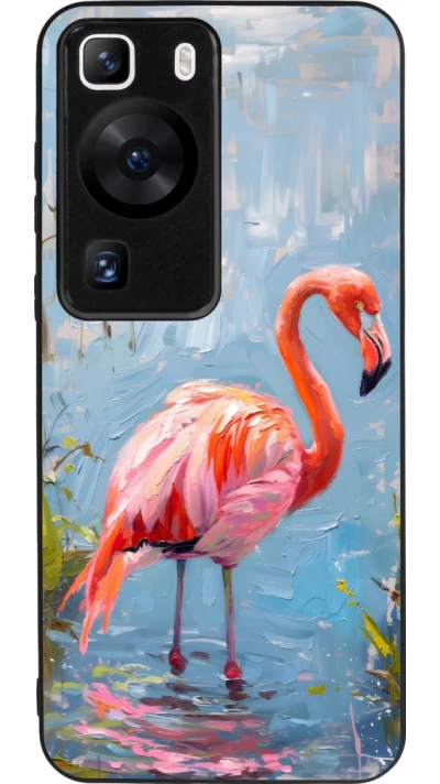 Huawei P60 Case Hülle - Silikon schwarz Paint Flamingo