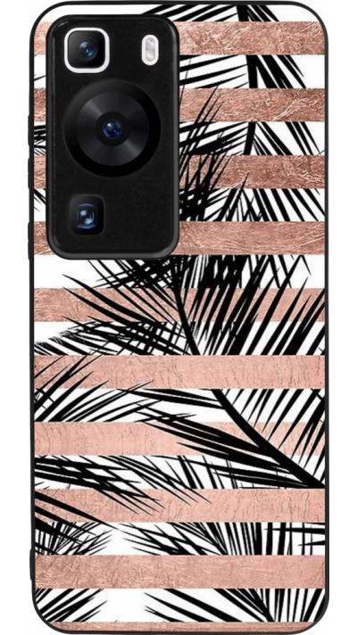 Huawei P60 Case Hülle - Silikon schwarz Palm trees gold stripes