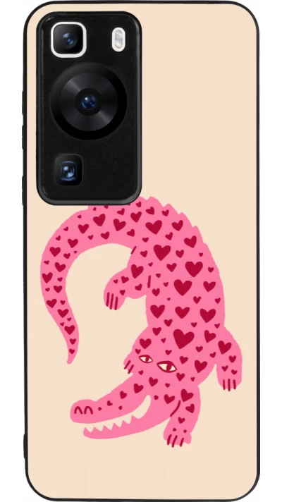 Huawei P60 Case Hülle - Silikon schwarz Pink crocodile 2026