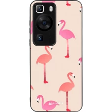 Huawei P60 Case Hülle - Silikon schwarz Pink Flamingos Pattern