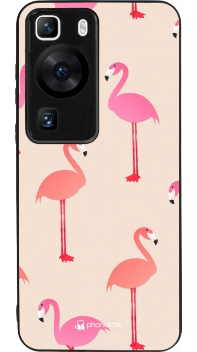 Huawei P60 Case Hülle - Silikon schwarz Pink Flamingos Pattern