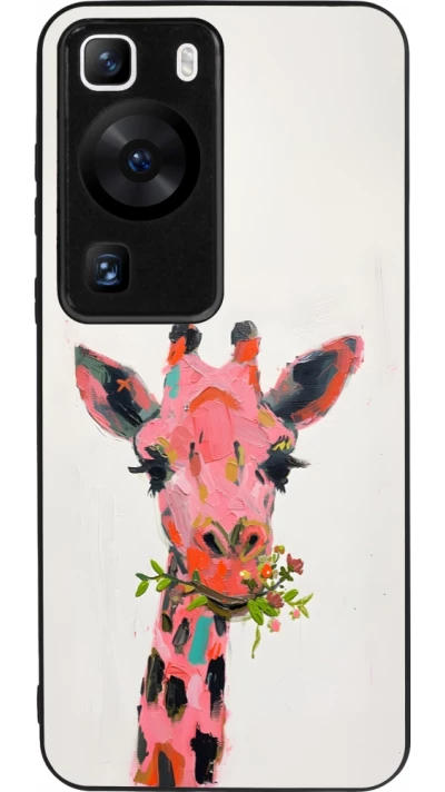 Huawei P60 Case Hülle - Silikon schwarz Pink Girafe Paint
