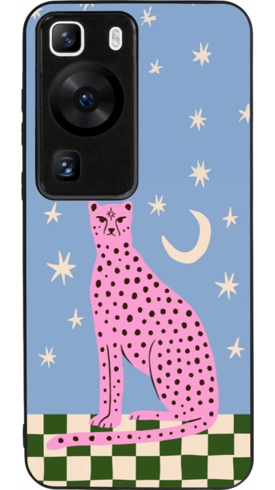 Huawei P60 Case Hülle - Silikon schwarz Pink leopard with stars 2026