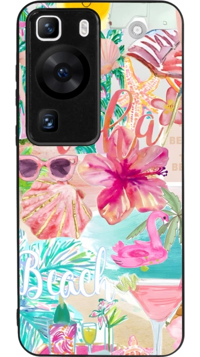 Huawei P60 Case Hülle - Silikon schwarz Preppy Collage Aloha