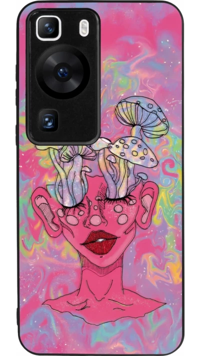 Huawei P60 Case Hülle - Silikon schwarz Psychedelic pink mushroom