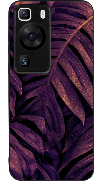 Huawei P60 Case Hülle - Silikon schwarz Purple Light Leaves