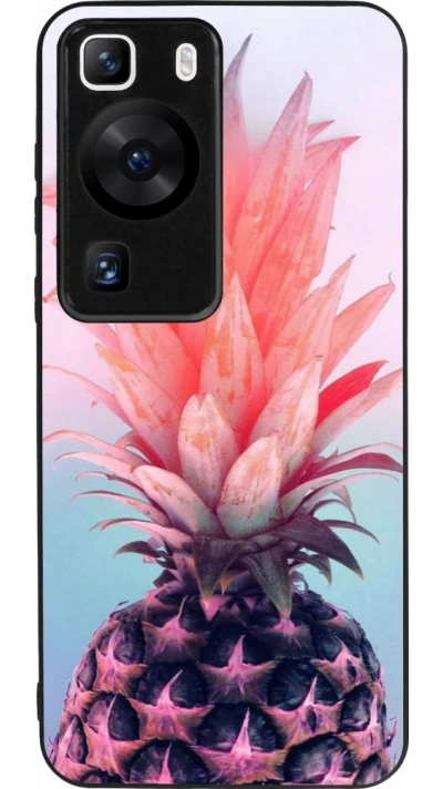Huawei P60 Case Hülle - Silikon schwarz Purple Pink Pineapple