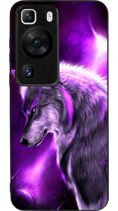 Huawei P60 Case Hülle - Silikon schwarz Purple Sky Wolf