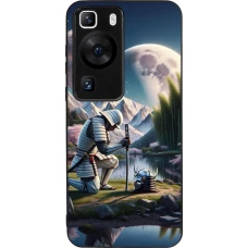 Huawei P60 Case Hülle - Silikon schwarz Samurai Katana Mond