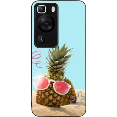 Huawei P60 Case Hülle - Silikon schwarz Pineapple with glasses Summer 2026