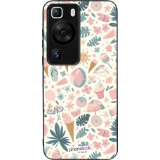 Coque Huawei P60 - Silicone rigide noir Summer Pink Pattern
