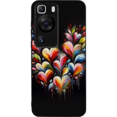Coque Huawei P60 - Silicone rigide noir Valentine 2024 Coeur Noir Abstrait