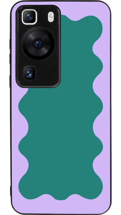 Huawei P60 Case Hülle - Silikon schwarz Wavy Rectangle Green Purple