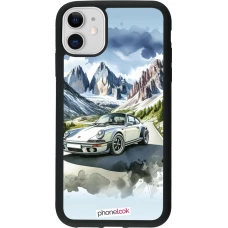 Coque iPhone 11 - Silicone rigide noir Porsche 911 Mountain Watercolor