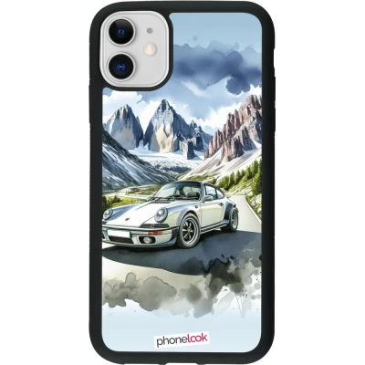 Coque iPhone 11 - Silicone rigide noir Porsche 911 Mountain Watercolor