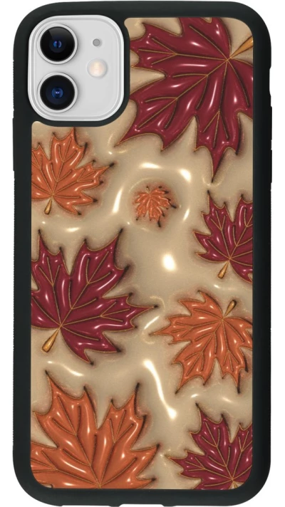 Coque iPhone 11 - Silicone rigide noir Autumn 26 3D leaves