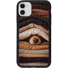 Coque iPhone 11 - Silicone rigide noir Autumn 26 Dog under the covers
