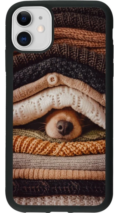 Coque iPhone 11 - Silicone rigide noir Autumn 26 Dog under the covers
